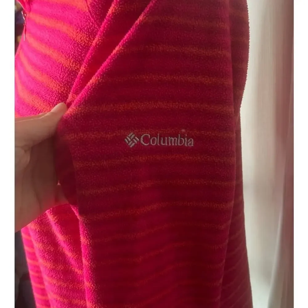 Columbia Women's Pink and Orange Stripe Quarter Zip Fleece Pullover Size Large